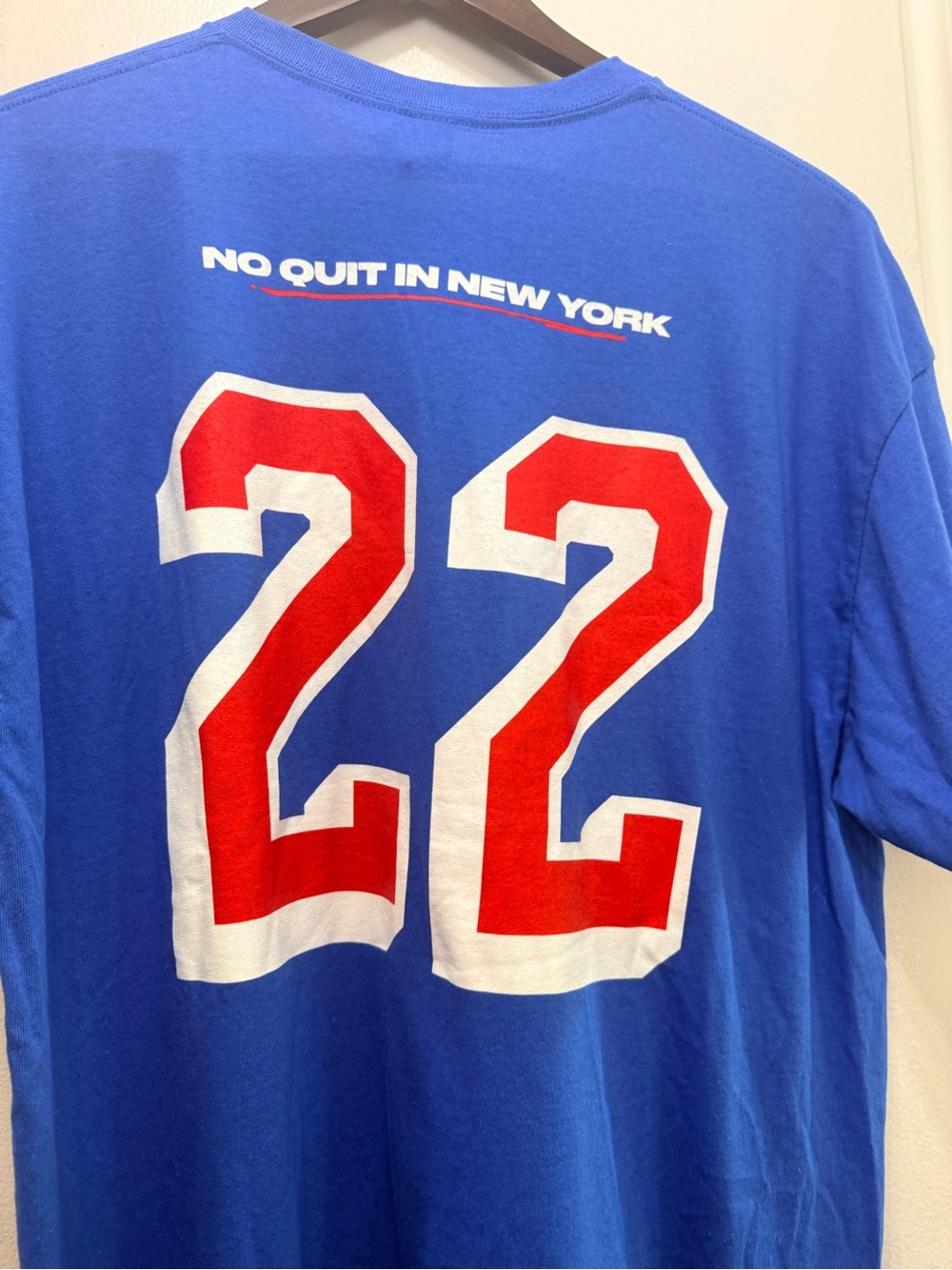 NY Rangers NHL No Quit  Royal Blue Tee with Diagonal Red & White Graphic! New! - Picture 3 of 4